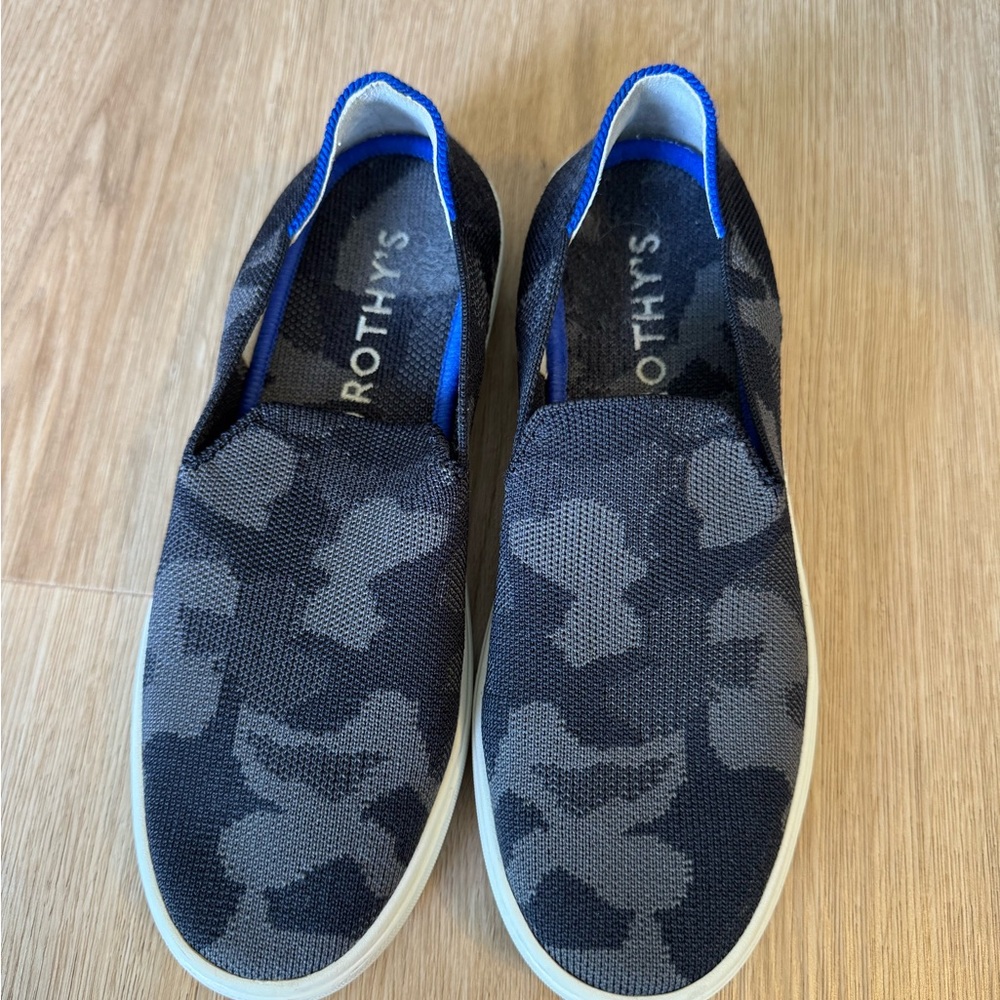 Rothy's Black and Gray Camo Slip-On Shoes